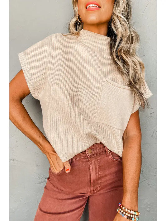 Oatmeal Pocket Short Sleeve Sweater